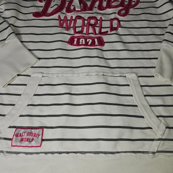 Walt Disney World Hooded Striped Sweatshirt Grey and White XXL PTP 22 Length 25 - Picture 4 of 9